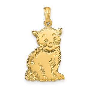14k Yellow Gold Polished Cat Necklace Charm Pendant